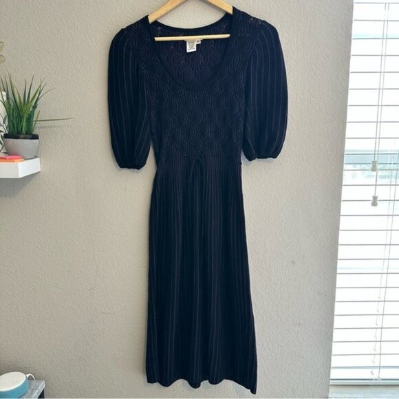 Sophie Max  Midi Dress M Cottagecore Dark Academia Witchcore Puff Sleeve Smocked - Picture 1 of 7